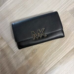 Michael Kors Black Leather Wallet with Gold Accents